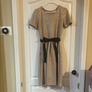 LuLaRoe Shimmery Gold Dress with Black Sash